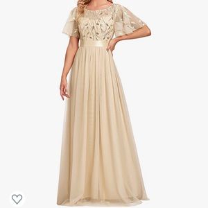 Champagne A-Line Floral Sequin Dress